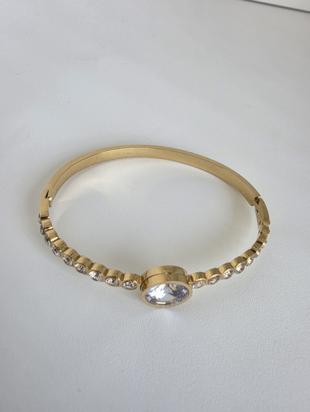 Gold Plated Crystal Hinged Bangle Bracelet 7”